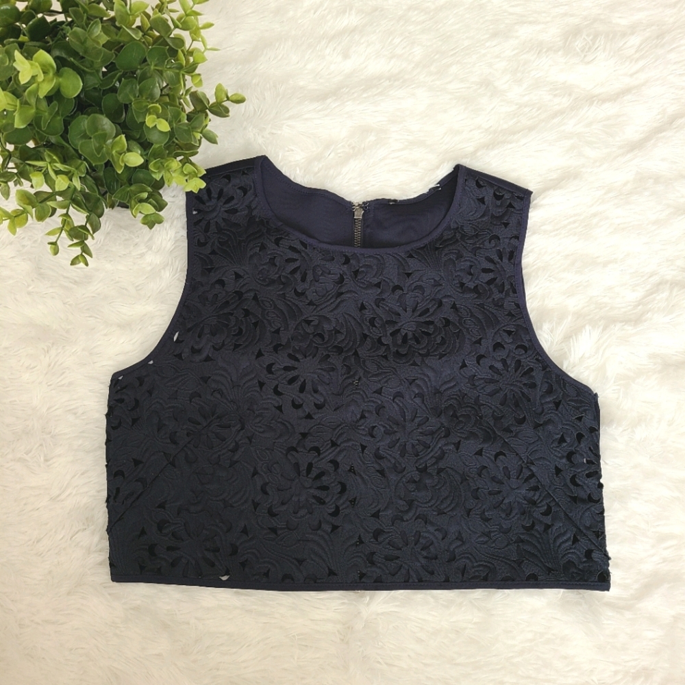Navy Lace Crop Top